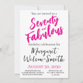 Seventy and Fabulous Pink Script Birthday Kaart (Voorkant)