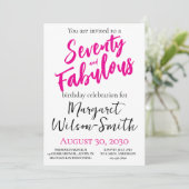 Seventy and Fabulous Pink Script Birthday Kaart (Staand voorkant)