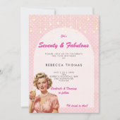 Seventy & Fabulous Retro Roze Verjaardag Uitnodigi Kaart (Voorkant)