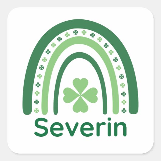 Severin Name Clover Boho Rainbow Vierkante Sticker (Voorkant)