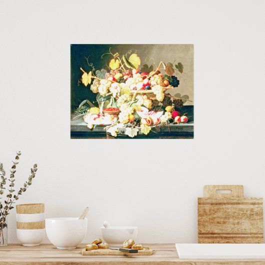 Severin Roesen - Levensduur met fruit Poster (Keuken)