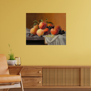 Severin Roesen - Perziken, Druiven, Appels Poster