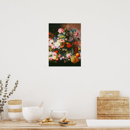 Severin Roesen - stille levensduur van bloemen en Poster (Keuken)