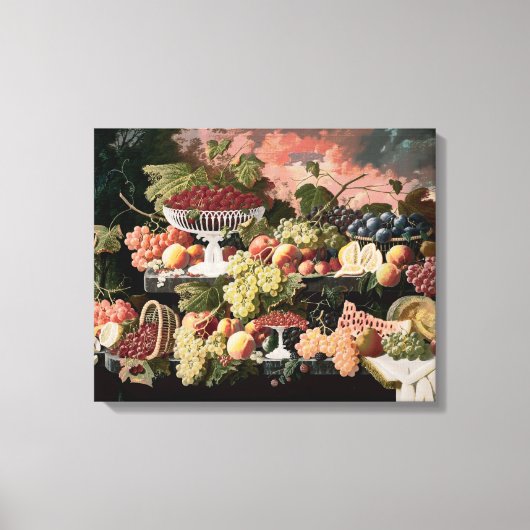 Severin Roesen - Twee-Tiered Stilleven met Fruit Canvas Afdruk (Voorkant)