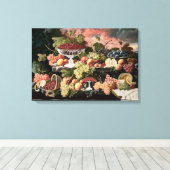 Severin Roesen - Twee-Tiered Stilleven met Fruit Canvas Afdruk (Insitu (Houten vloer))