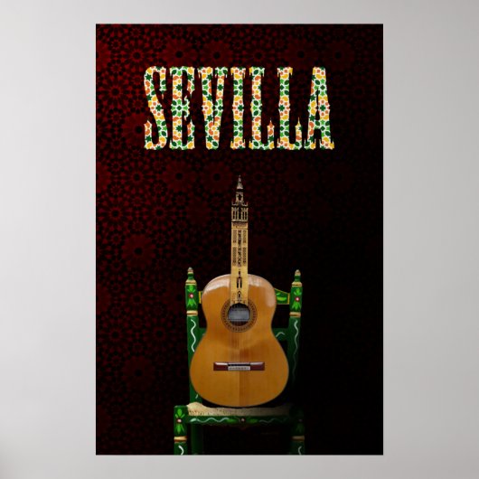 SEVILLA. Guitarra flamenca con Giralda de Sevilla. Poster (Voorkant)