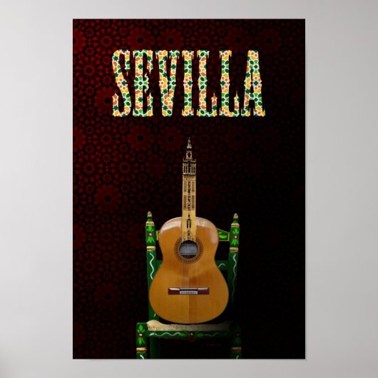 SEVILLA. Guitarra flamenca con Giralda de Sevilla. Poster (Voorkant)