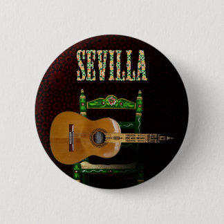SEVILLA. Guitarra flamenca con Giralda de Sevilla. Ronde Button 5,7 Cm