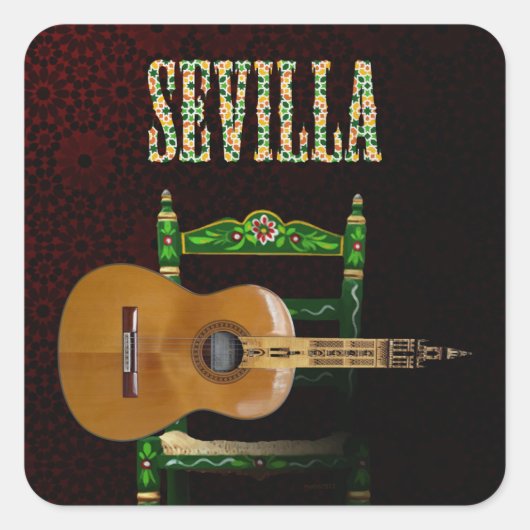 SEVILLA. Guitarra flamenca con Giralda de Sevilla. Vierkante Sticker (Voorkant)