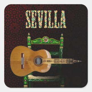 SEVILLA. Guitarra flamenca con Giralda de Sevilla. Vierkante Sticker