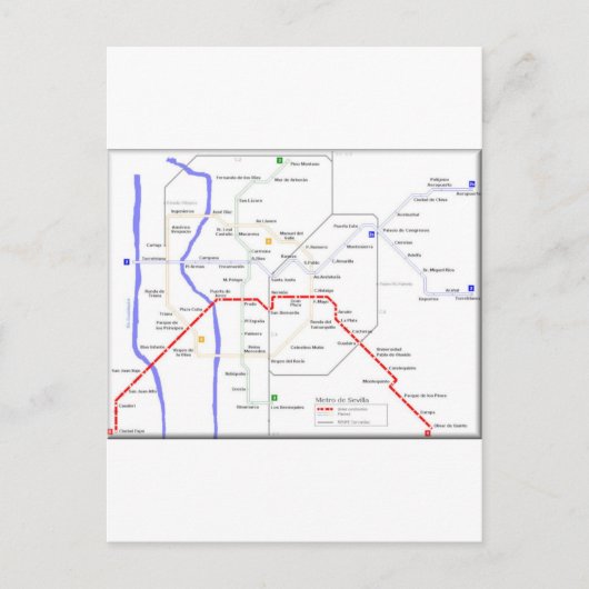 Sevilla Metro Map Briefkaart (Voorkant)
