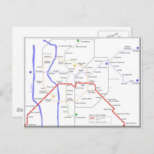 Sevilla Metro Map Briefkaart (Voorkant / Achterkant)