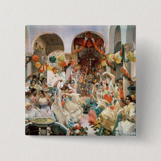 Sevilla (olie op het canvas) vierkante button 5,1 cm (Voorkant)