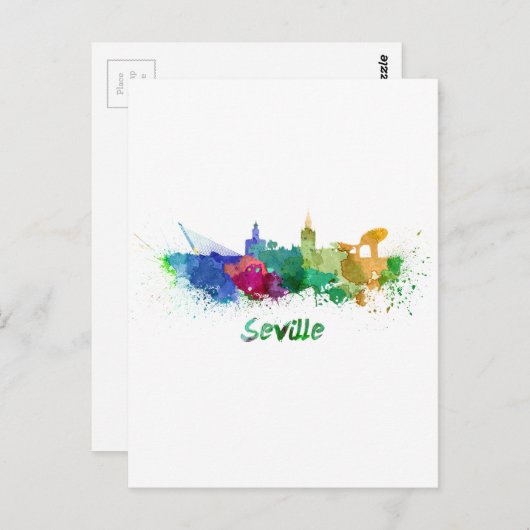 Sevilla skyline in waterverf briefkaart (Voorkant / Achterkant)