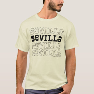 Sevilla Spaanse Stad Herhaalde Typografie logo T-shirt