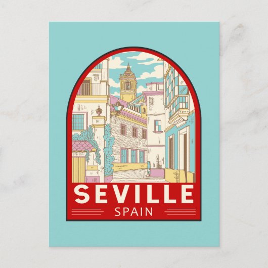 Sevilla Spain Travel Retro Emblem Briefkaart (Voorkant)