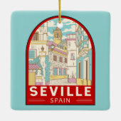 Sevilla Spain Travel Retro Emblem Keramisch Ornament (Achterkant)