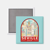 Sevilla Spain Travel Retro Emblem Magneet (Voorkant / Achterkant)