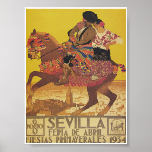 Sevilla, Spanje, 1934 april Fair Vintage Travel Poster