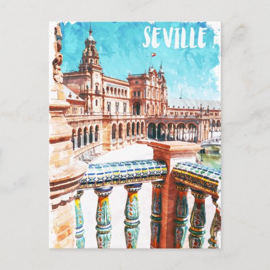 Sevilla Spanje Architectuur Waterverf Briefkaart (Voorkant)