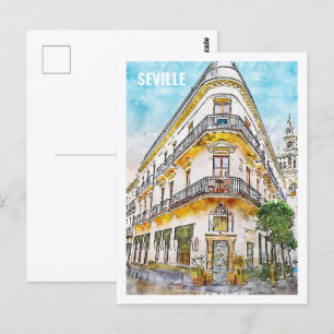 Sevilla Spanje Beroemde Travel Waterverf Sketch Briefkaart
