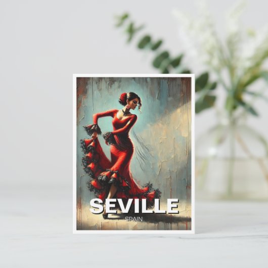 Sevilla Spanje Flamenco danser in het rood Briefkaart (Staand voorkant)