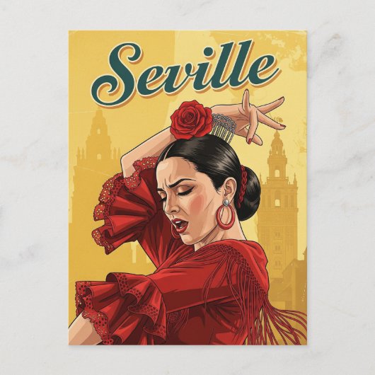 Sevilla Spanje Flamenco danser in het rood Briefkaart (Voorkant)