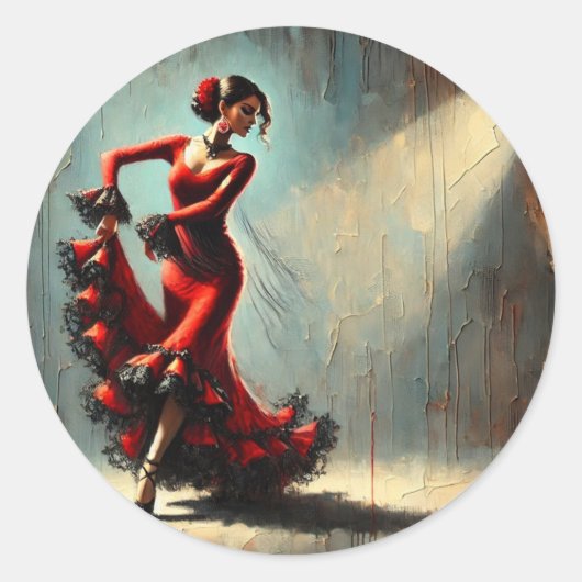 Sevilla Spanje Flamenco danser in het rood Ronde Sticker (Voorkant)