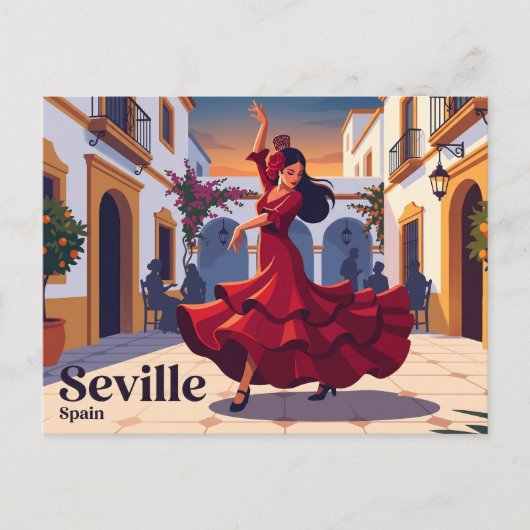 Sevilla Spanje Flamenco Danser in het Rood Spanje Briefkaart (Voorkant)