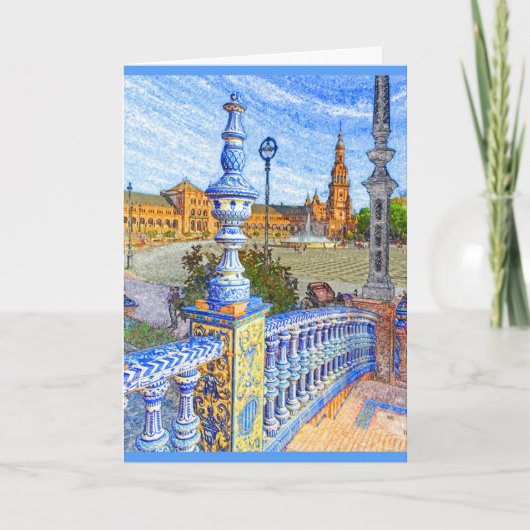 Sevilla, Spanje-gekleurd potlood Kaart (Voorkant)