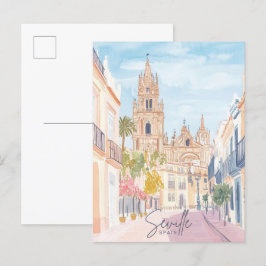 Sevilla Spanje Gouache Verf Illustratie Reizen Briefkaart