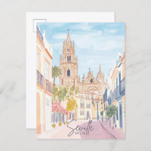 Sevilla Spanje Gouache Verf Illustratie Reizen Briefkaart