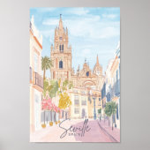 Sevilla Spanje Gouache Verf Illustratie Reizen Poster (Voorkant)