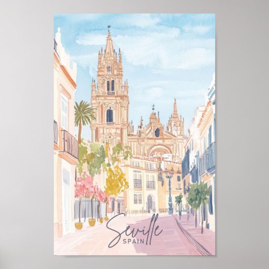 Sevilla Spanje Gouache Verf Illustratie Reizen Poster (Voorkant)