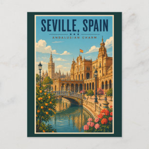 Sevilla Spanje Illustratie Reis Kunst Vintage Briefkaart