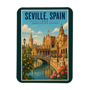 Sevilla Spanje Illustratie Reis Kunst Vintage Magneet