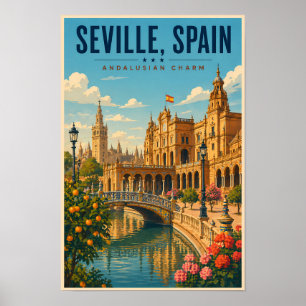 Sevilla Spanje Illustratie Reis Kunst Vintage Poster