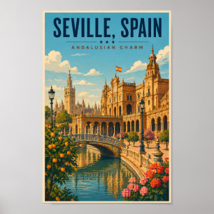 Sevilla Spanje Illustratie Reis Kunst Vintage Poster