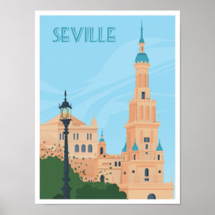 Sevilla Spanje Kunst Vintage Reizen Illustratie Poster