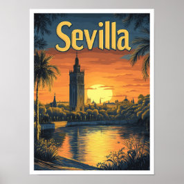 Sevilla Spanje Kunst Vintage Reizen Illustratie Poster
