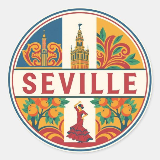 Sevilla Spanje Plaza de Espana Ronde Sticker (Voorkant)