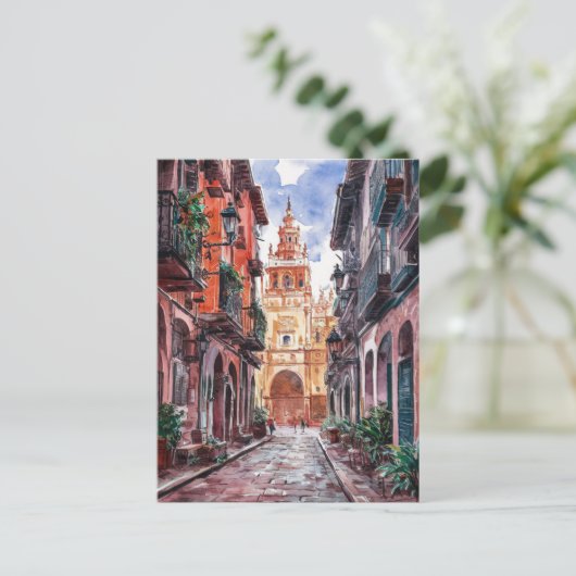 Sevilla Spanje Reizen Retro Waterverf schilderij Briefkaart (Staand voorkant)