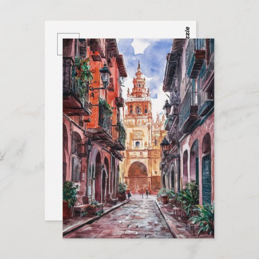 Sevilla Spanje Reizen Retro Waterverf schilderij Briefkaart (Voorkant / Achterkant)