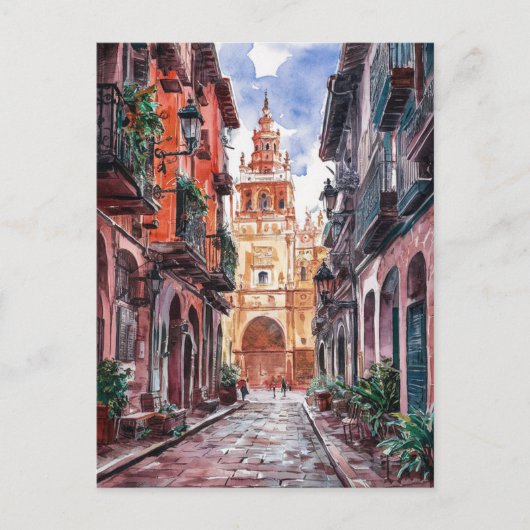 Sevilla Spanje Reizen Retro Waterverf schilderij Briefkaart (Voorkant)