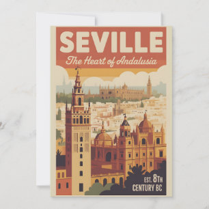 Sevilla Spanje Retro Silhouette Stadslandschap Rei Feestdagenkaart
