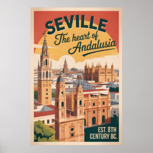 Sevilla Spanje Retro Silhouette Stadslandschap Rei Poster
