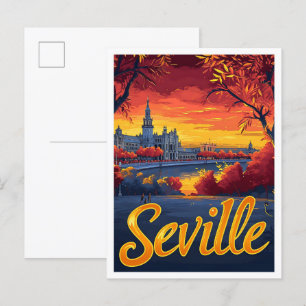Sevilla Spanje Vintage Artistieke Reisillustratie Briefkaart