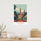 Sevilla Spanje Vintage Reis Kunst Poster (Keuken)