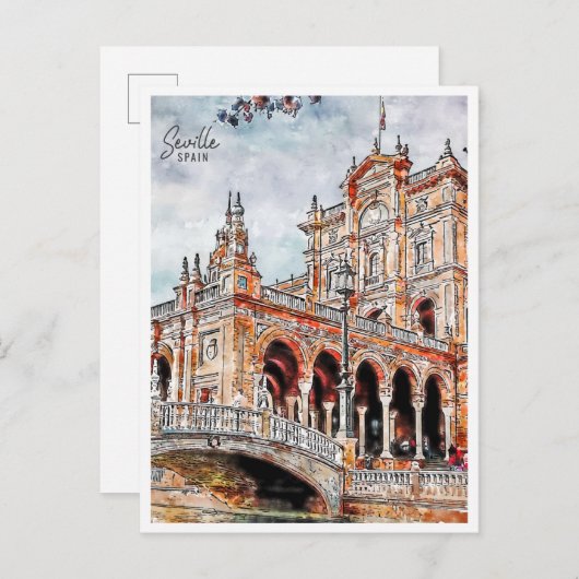 Sevilla Spanje vintage reis waterverf Briefkaart (Voorkant / Achterkant)