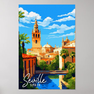 Sevilla Spanje vintage reisillustratie Poster